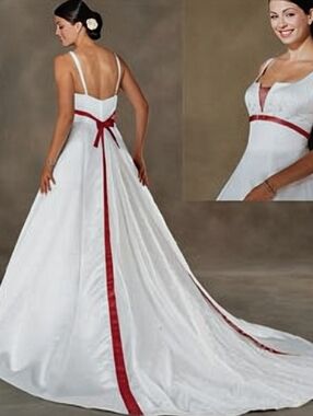 Women's White Wedding Dress with Burgundy Accents